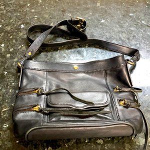 Rebecca Minkoff Black Leather Crossbody Bag with Gold Hardware